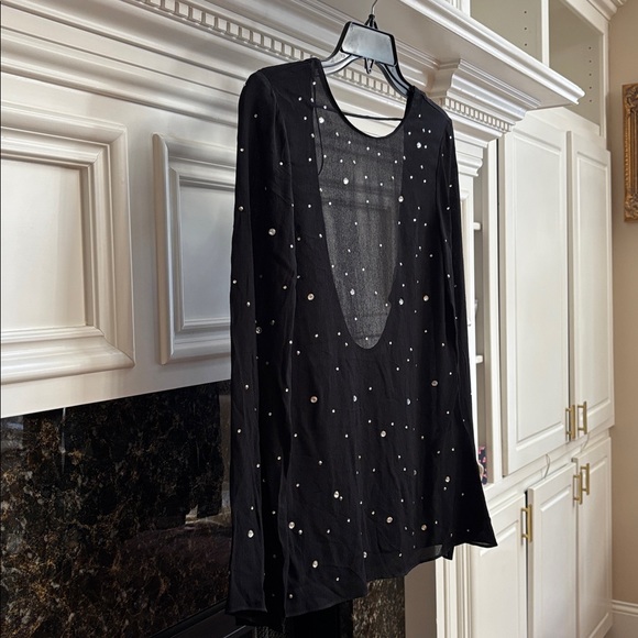 Zara sparkly black studded open back long sleeve top sz.S - Picture 8 of 16